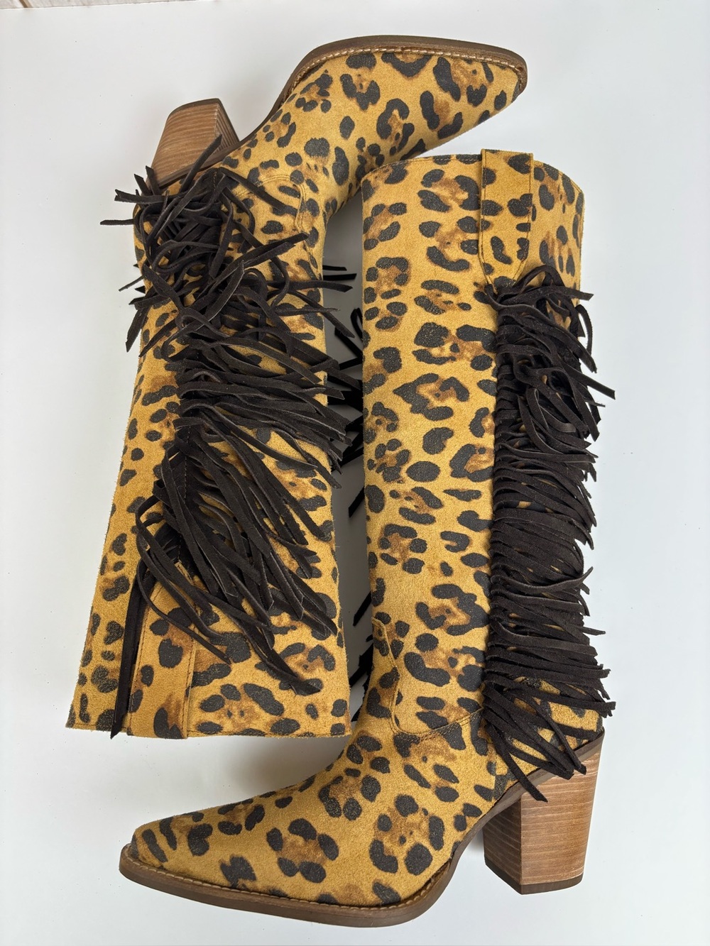 Dingo Twisted Leopard Fringe Suede Western Cowboy Boots Size 10 NIB - Picture 9 of 17